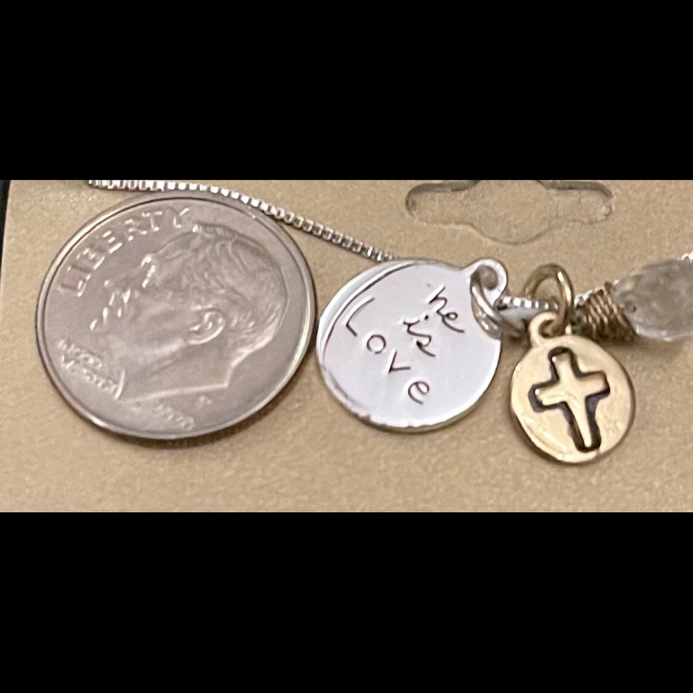 Sterling Silver love faith necklace with cross length  18”